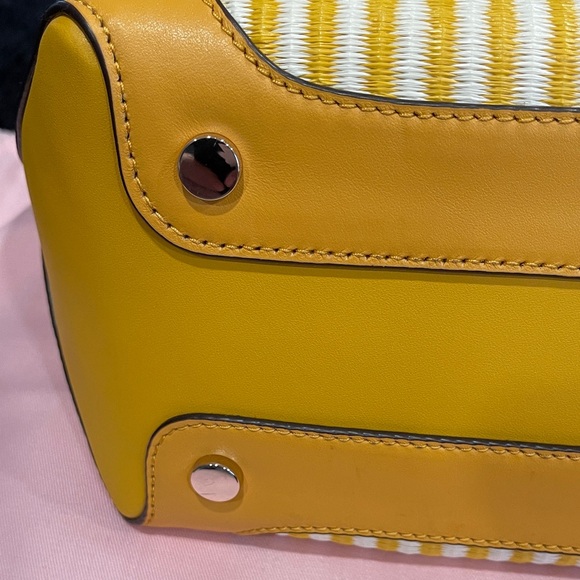 Kate Spade New York Yellow and White Buddie Striped Straw Tote Bag - Picture 9 of 10